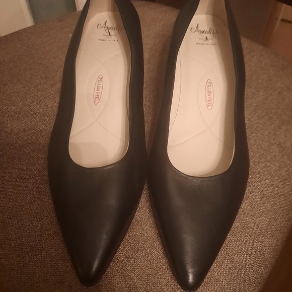 Amalfi Black Leather Block Heel Pump shoe size 12.5 - Picture 2 of 6